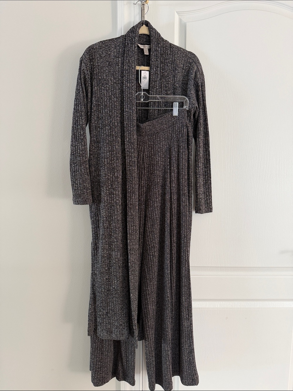 Banana Republic Ribbed Wide-Leg Pant & Duster Cardigan - Charcoal Gray
